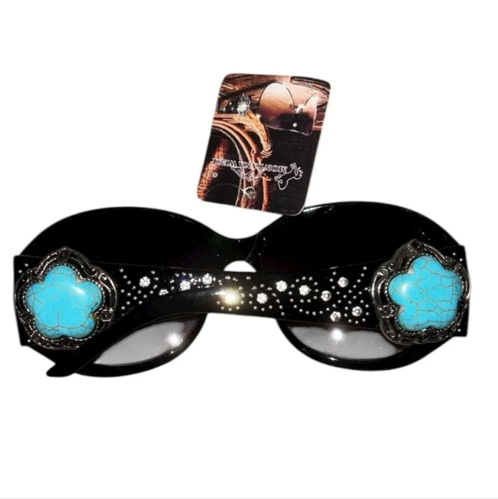 Montana West Black / Silver Sunglasses with Turquoise Accent | NWT